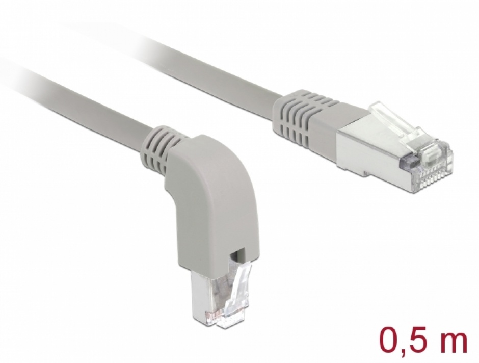 Imagine Cablu de retea RJ45 cat 6A S/FTP unghi jos/drept 0.5m Gri, Delock 85873